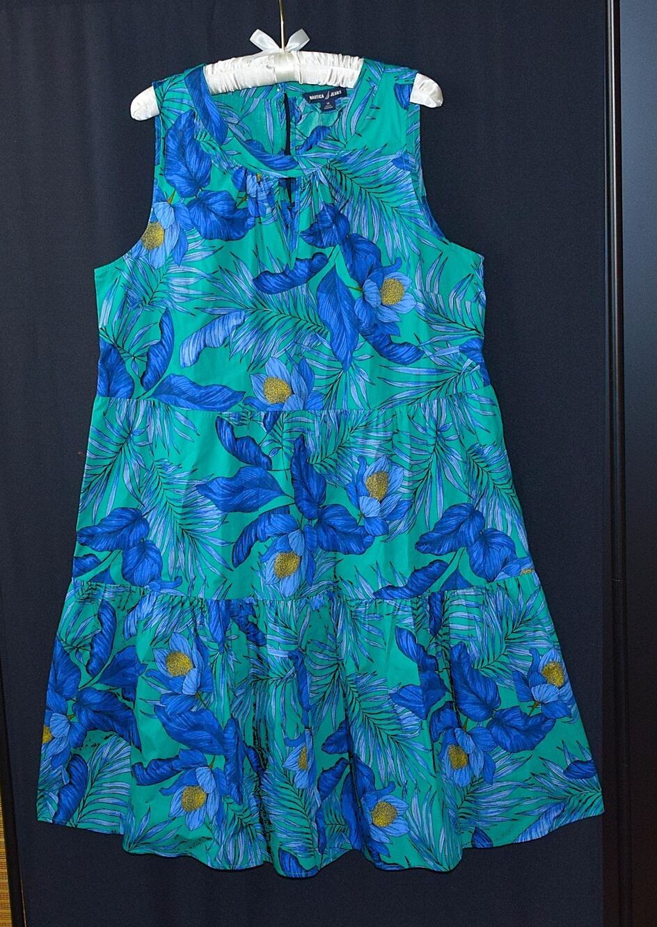 Nautica Jeans Women’s Tropical Floral Tiered Midi Dress Size 14 NWT $139 Cotton